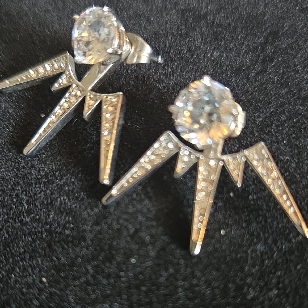 Silver Earrings with Crystal Accents - Picture 3 of 5